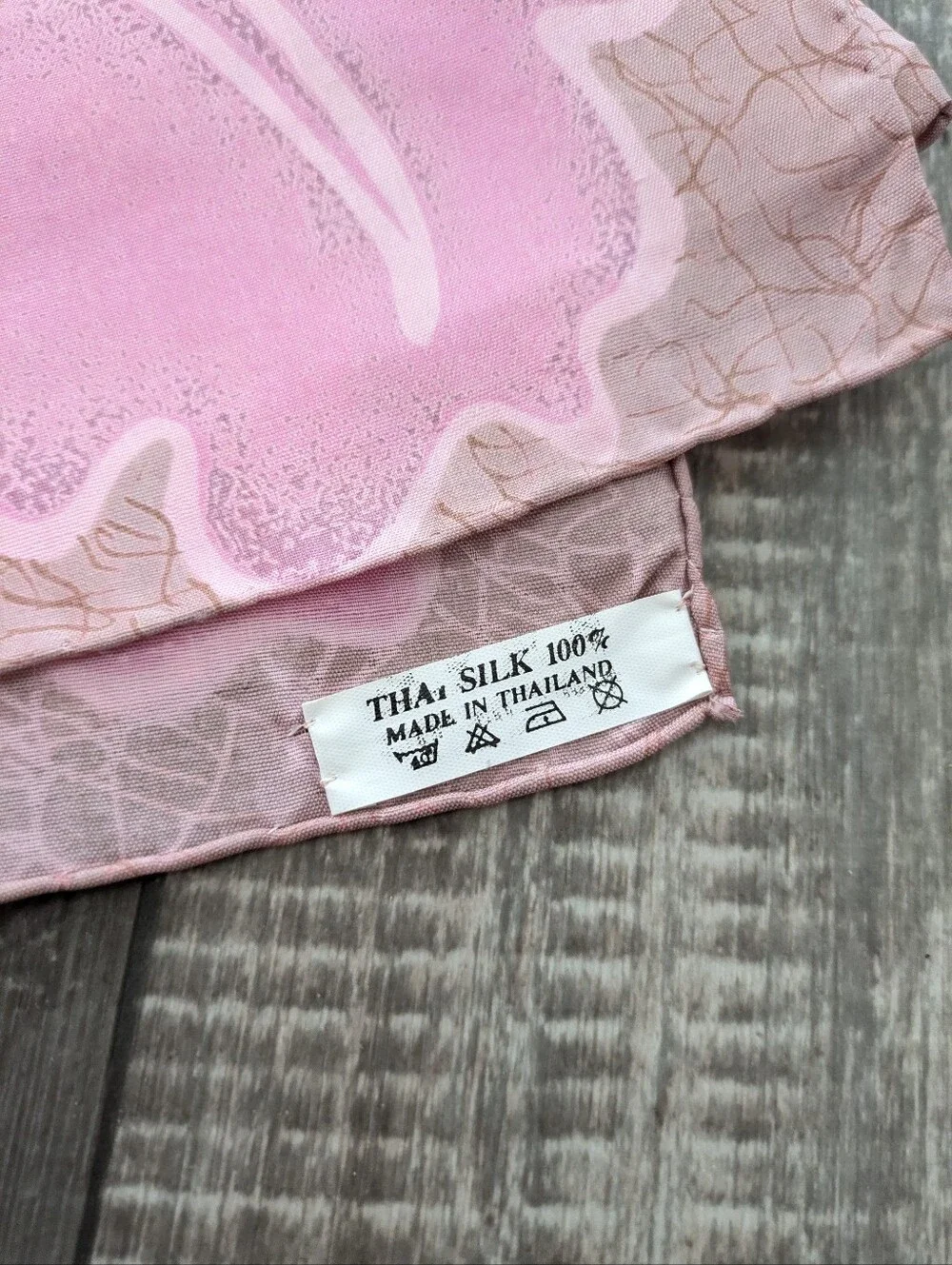 Vintage Thai Silk Scarf Pink Floral Print Made in Thailand 36x34